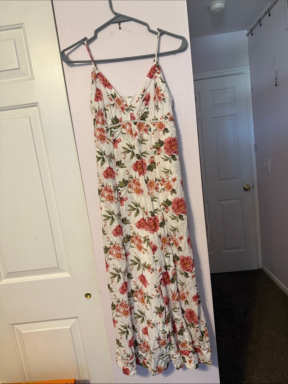 American Eagle Outfitters Cream Maxi Dress with Pink Floral Print